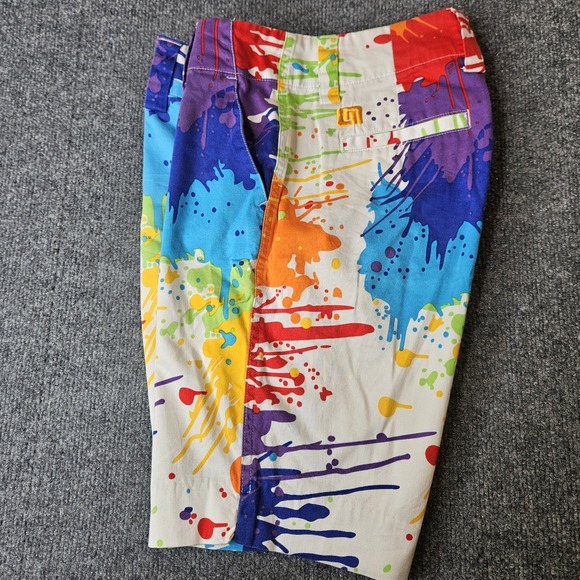 Loudmouth Golf Pants - Loudmouth Golf Womens Drop Cloth Bermuda Shorts Size 4 Paint Splatter  9" Inseam